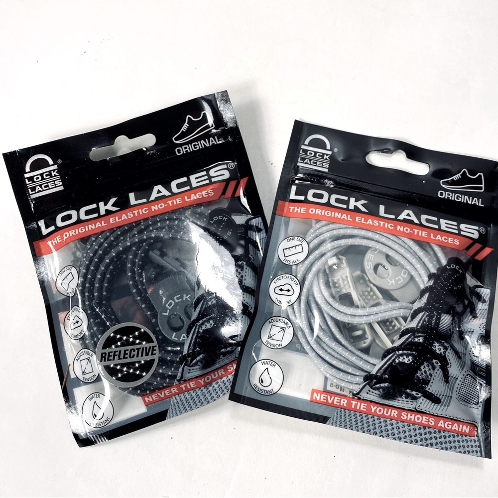 2 Lock Laces Elastic No-Ties Shoelaces (Reflective Gray, Cool Gray) - Unisex NWT